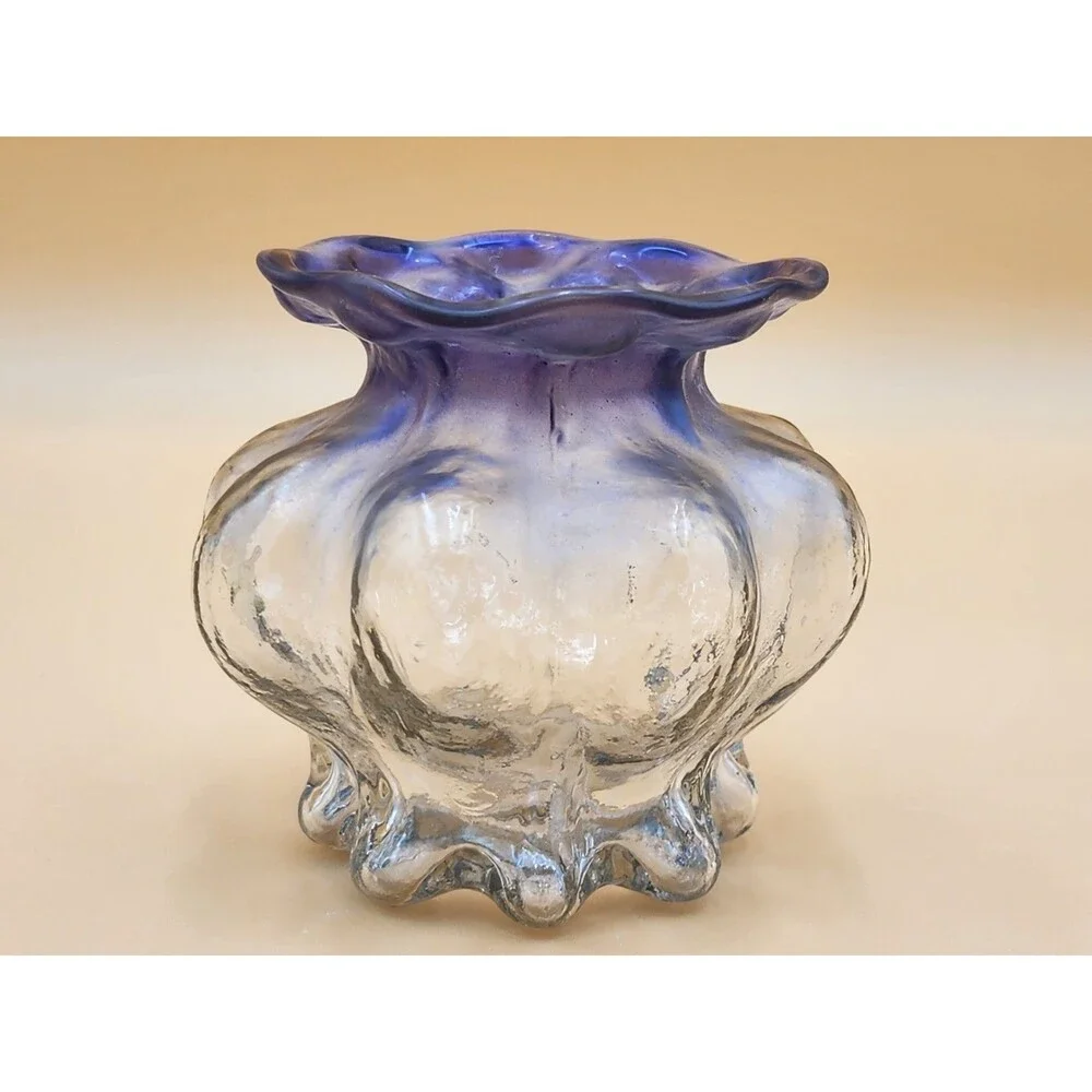 Vintage Melon Shaped Vase- Amethyst to Clear Glass 4”